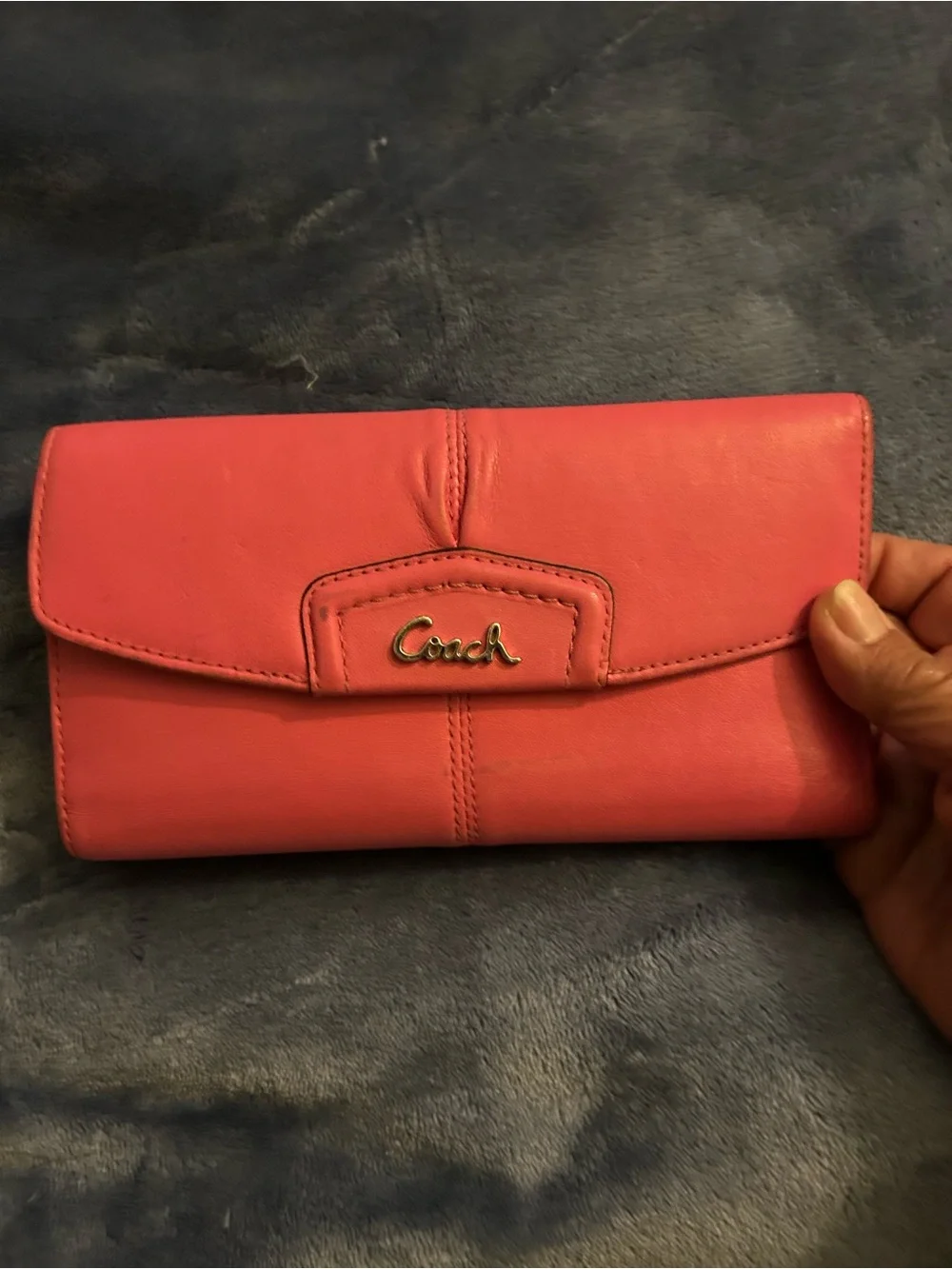Coach Coral-Pink Leather Continental Wallet with Gold Logo